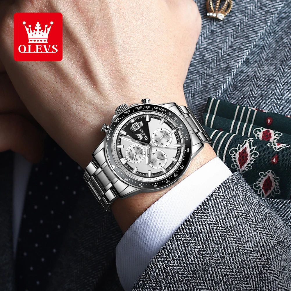 OLEVS Men's Watches, Casual Fashion, Chronograph, Waterproof, Stainless Steel, Luminous.