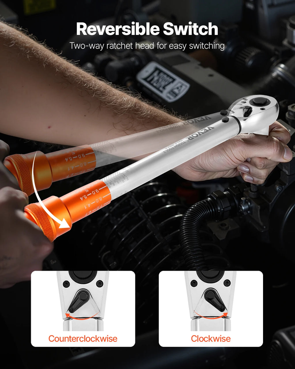 VEVOR  3PCs Click Torque Wrench Set. 1/4, 3/8, 1/2 Inch Drive, Dual-direction And Dual Range Scales.