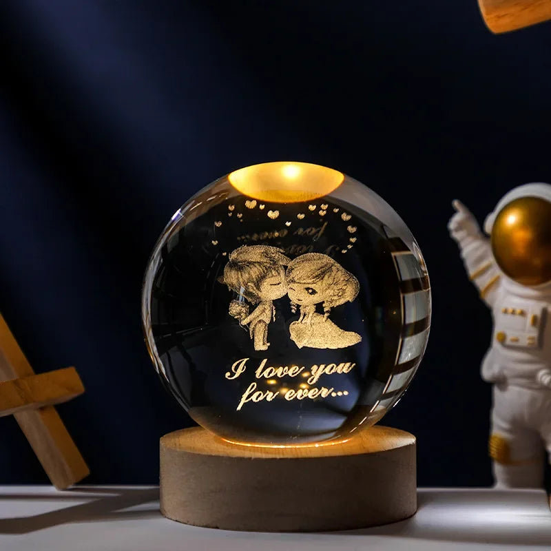 6/8cm 3D Crystal Ball Planet Night Light. Laser Engraved Solar System Globe. Home Desktop Decoration.