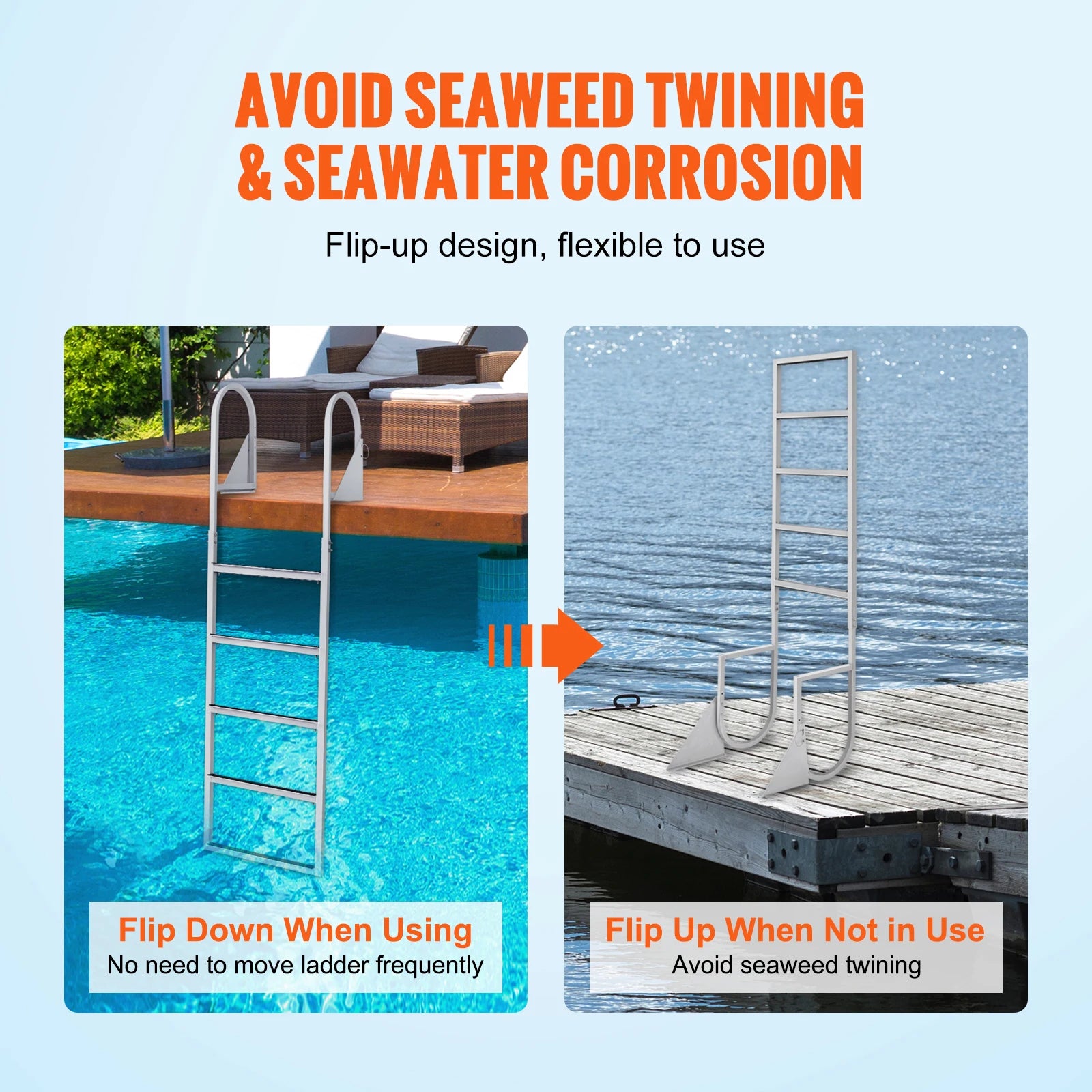 VEVOR 3/4/5 Steps Flip Up Dock Ladder. Boat Boarding.