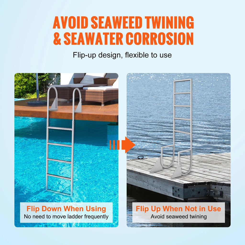 VEVOR 3/4/5 Steps Flip Up Dock Ladder. Boat Boarding.