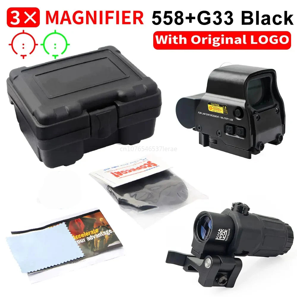 EOTECH 558 Holographic Collimator Red Dot Sight. G43/G33 3X, G45 5X Magnifier. W/20mm Rail Mounts & QD Lever.