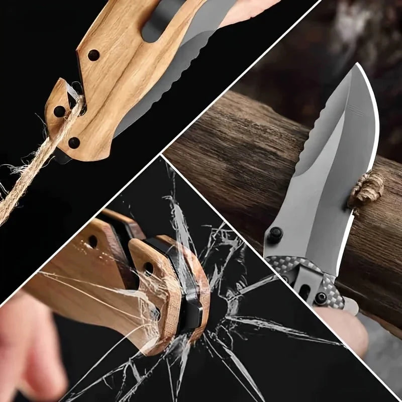 Tactical Rust-Resistant Steel EDC Knife. V-Ground Spear-Point Blade With Clip.