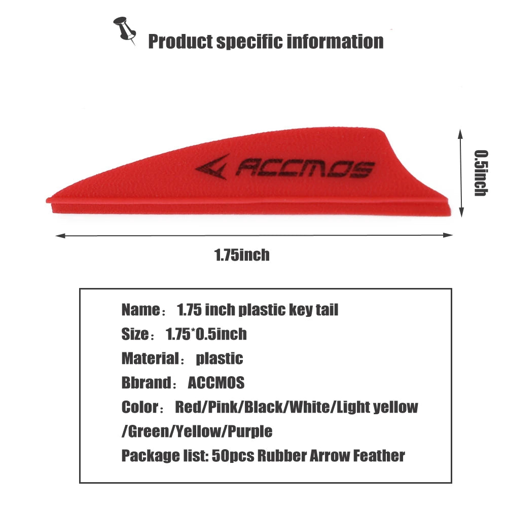 1.75 inch Archery Arrow Vanes. Plastic Arrow Feather Fletching for DIY Archery Hunting Targeting Arrows (50pcs)