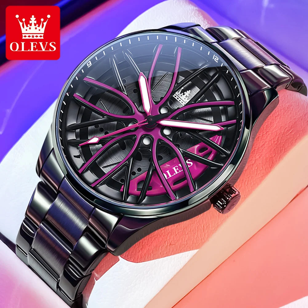 OLEVS 9937 Men's Rotatable Wheel Hub Dial Fashion Trend Quartz Watch, Waterproof, Luminous, Stainless Steel.