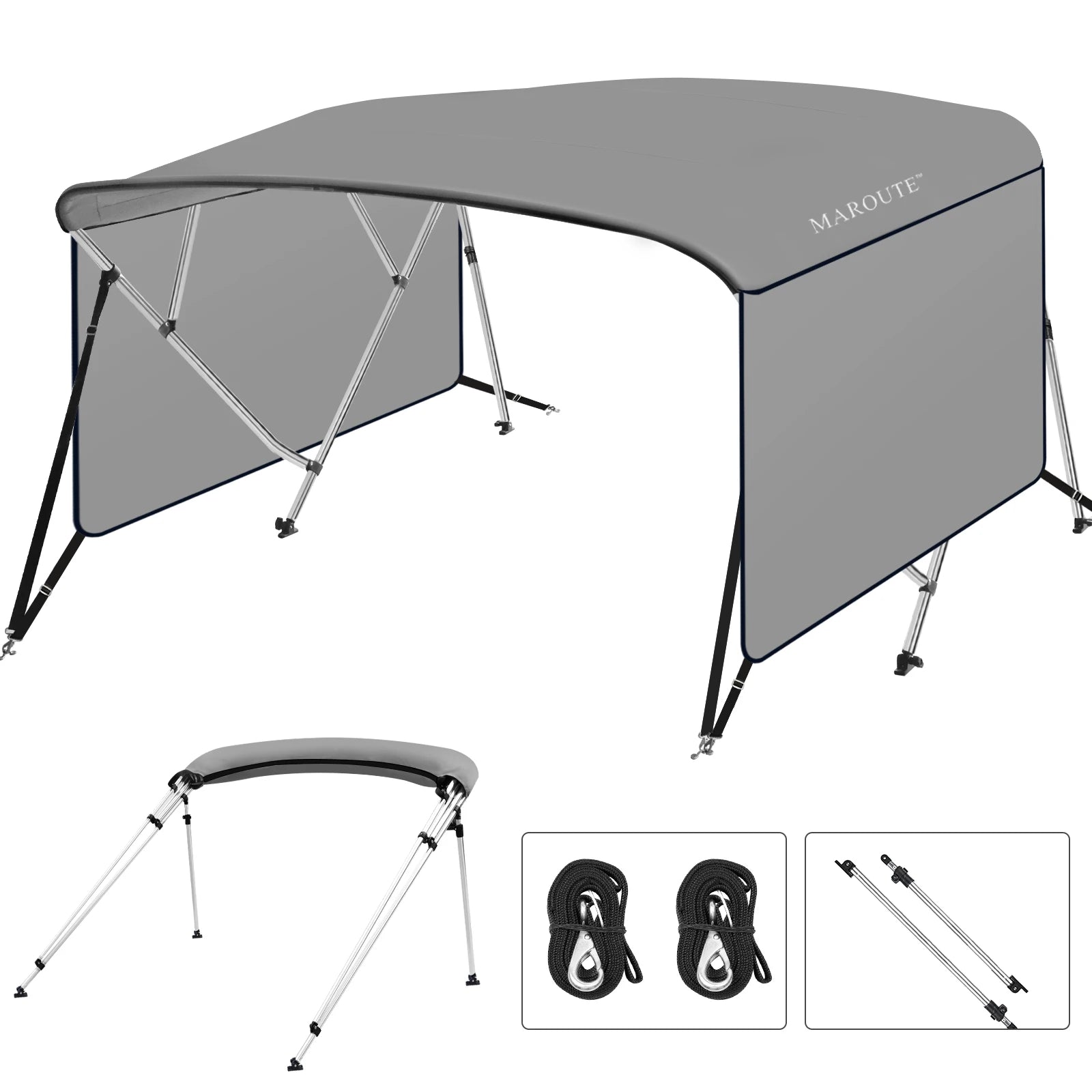 Boat Cover, Aluminum Alloy Frame, 600D Marine Grade Fabric. Adjustable Rear Support Poles.