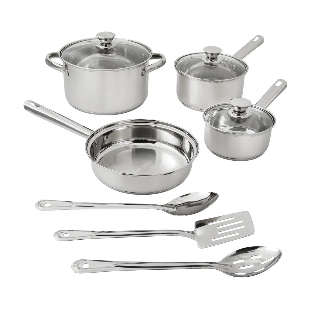 10-Piece Nonstick Stainless Steel Cookware Set. Durability And Style For Everyday Homemaking.