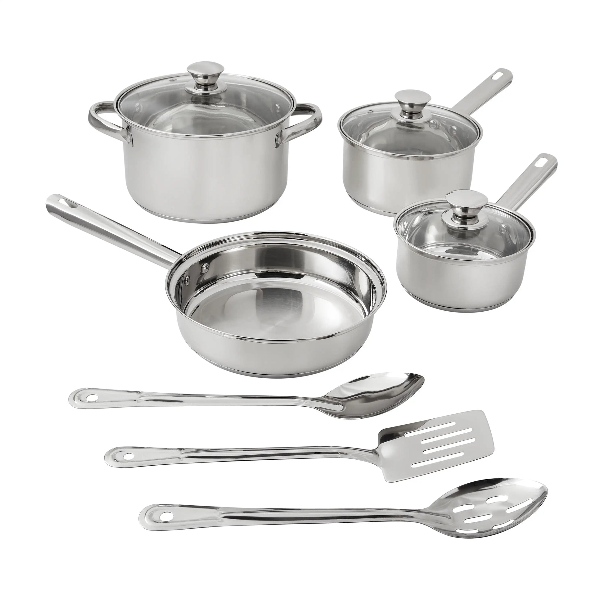 10-Piece Nonstick Stainless Steel Cookware Set. Durability And Style For Everyday Homemaking.
