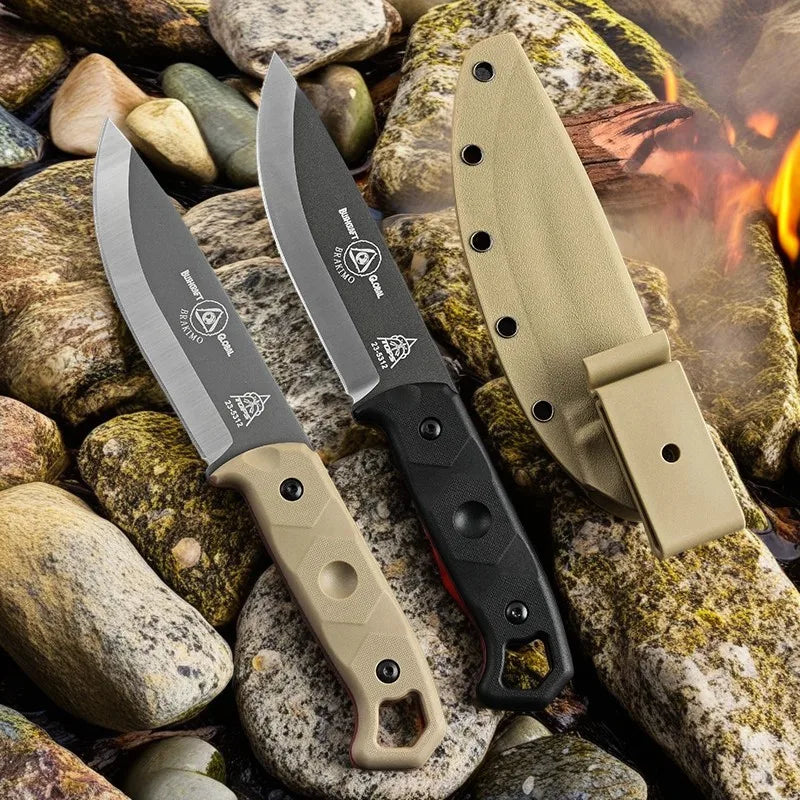 High Quality Steel Hunting Knife. Rubber Anti Slip Handle, Leather Case.