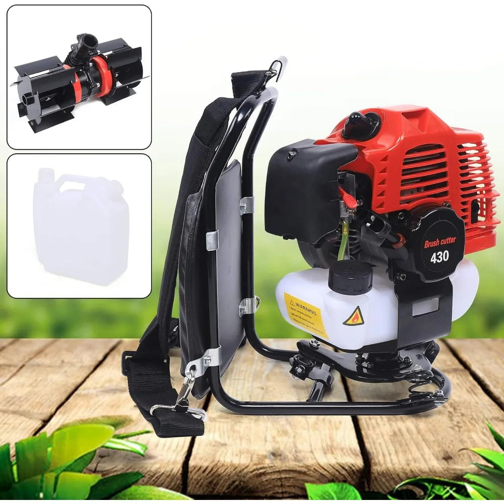43CC, 2-Stroke Grass Trimmer, 1250W 3 In 1 Gas Powered, Backpack Rototiller, Lawn Mower. ﻿