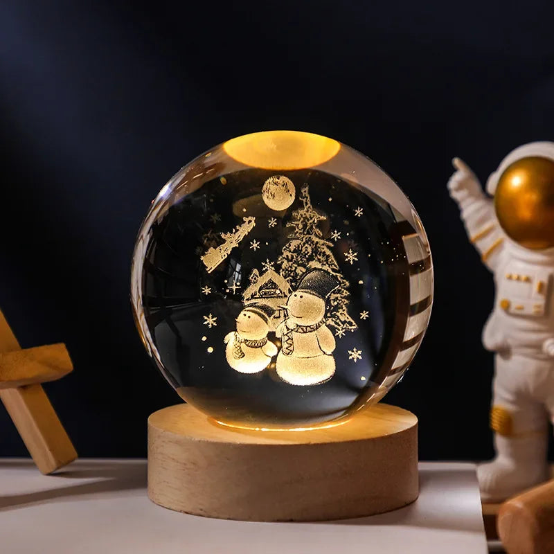 6/8cm 3D Crystal Ball Planet Night Light. Laser Engraved Solar System Globe. Home Desktop Decoration.