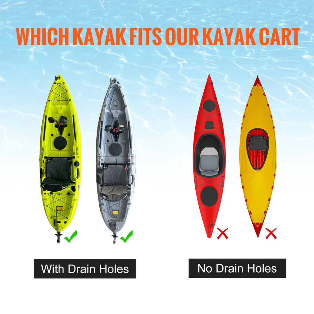 Heavy Duty Kayak Cart With 10'' Solid Tires. Adjustable Width.