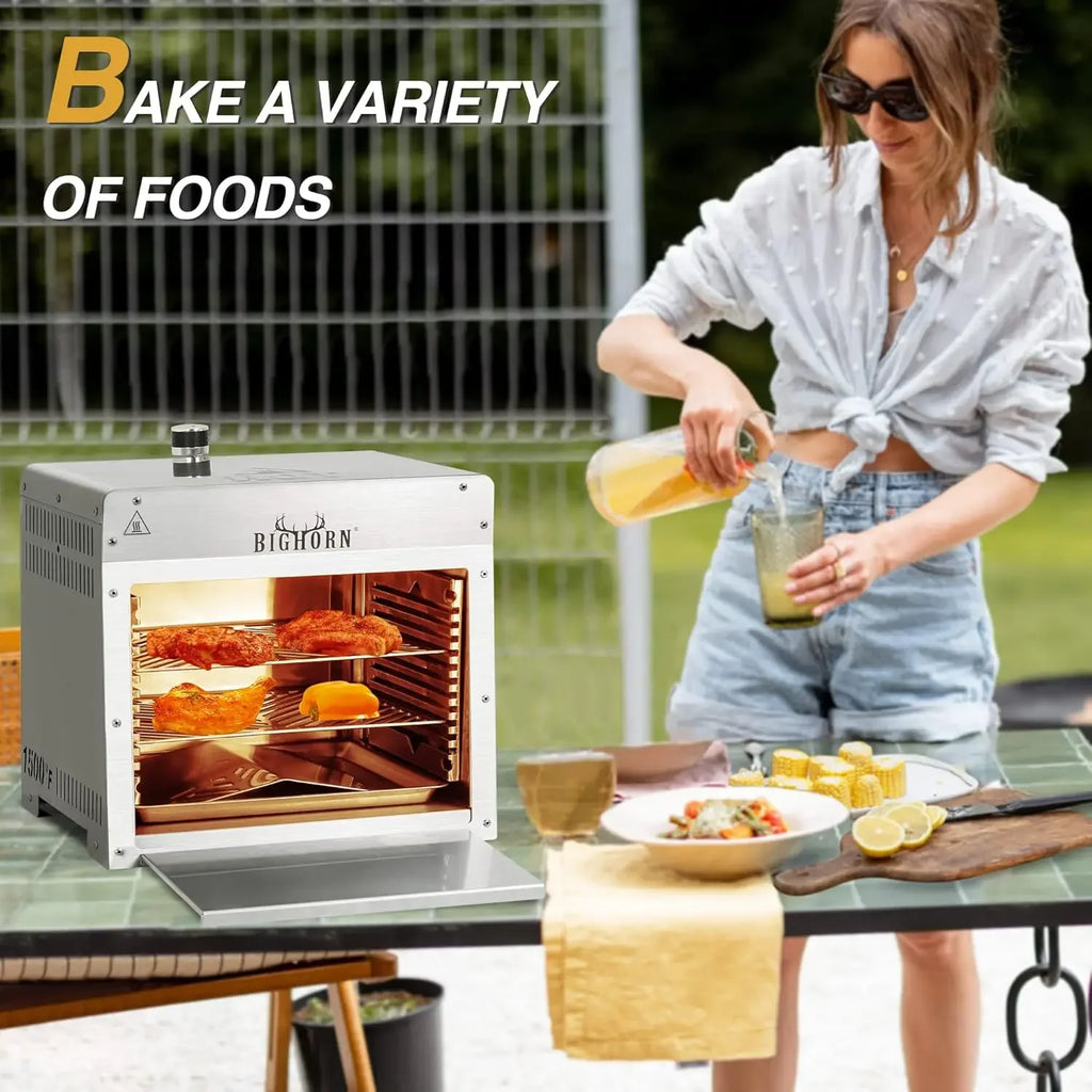 1500°F Small Infrared Propane Gas Grill – Portable Steak Broiler & Sear Station, Outdoor Salamander BBQ with Pizza Stone.