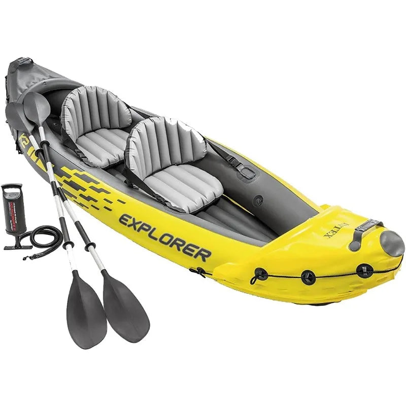 Inflatable Kayak Set. 86in Aluminum Oars, High-Output Pump, Super Strong PVC.