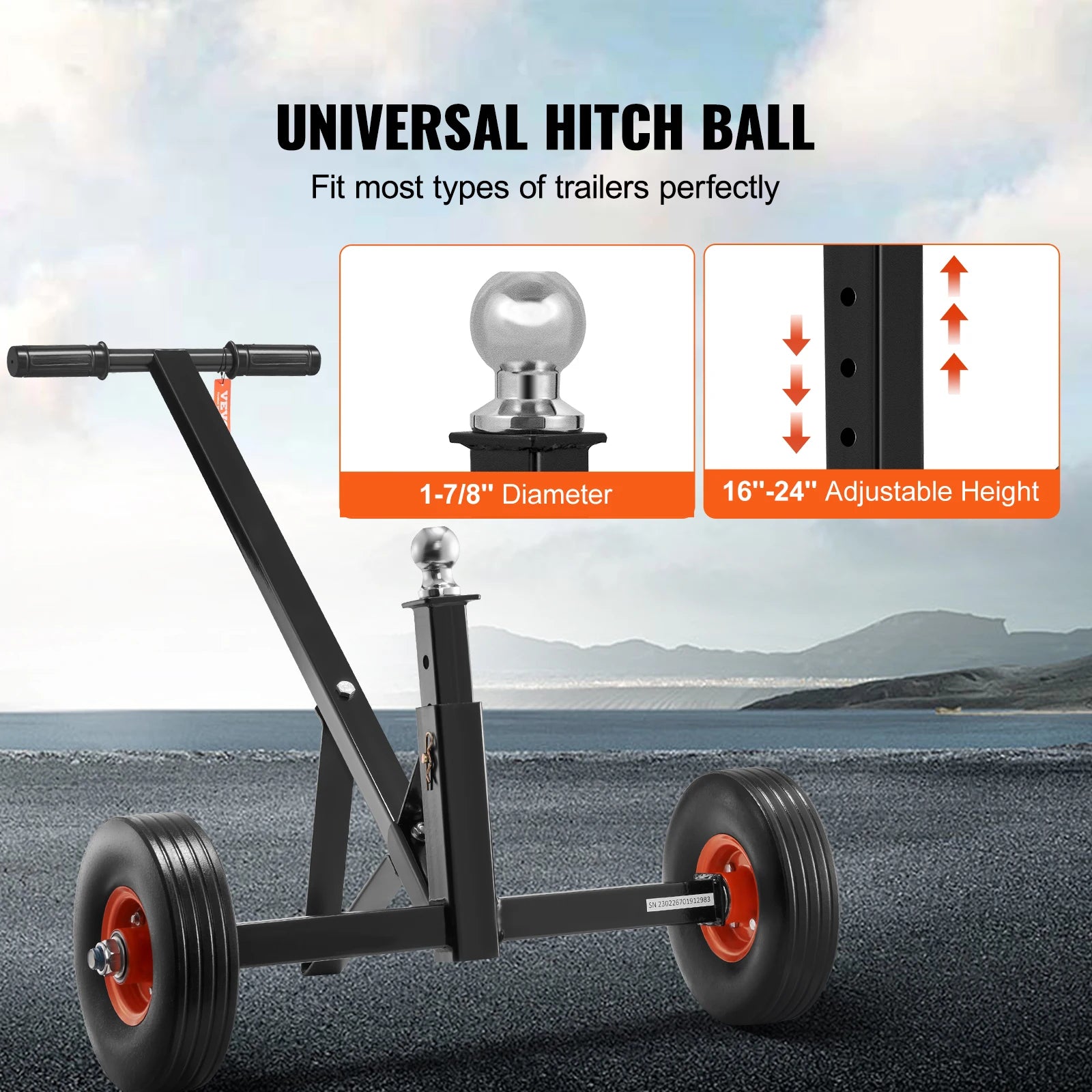 VEVOR Adjustable Trailer Dolly. 600/1500lbs Tongue Weight Capacity. Carbon Steel Trailer Mover.