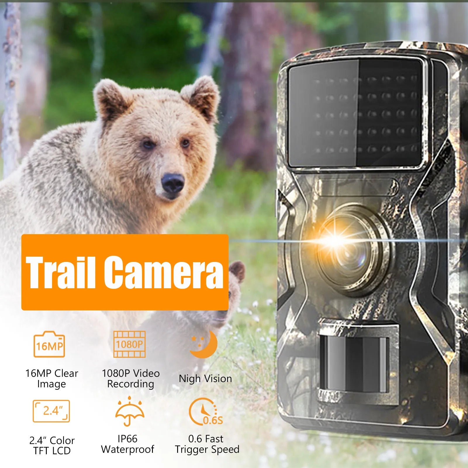 2.0in LCD ,16MP, Infrared Night Vision,  Waterproof Trail Camera.