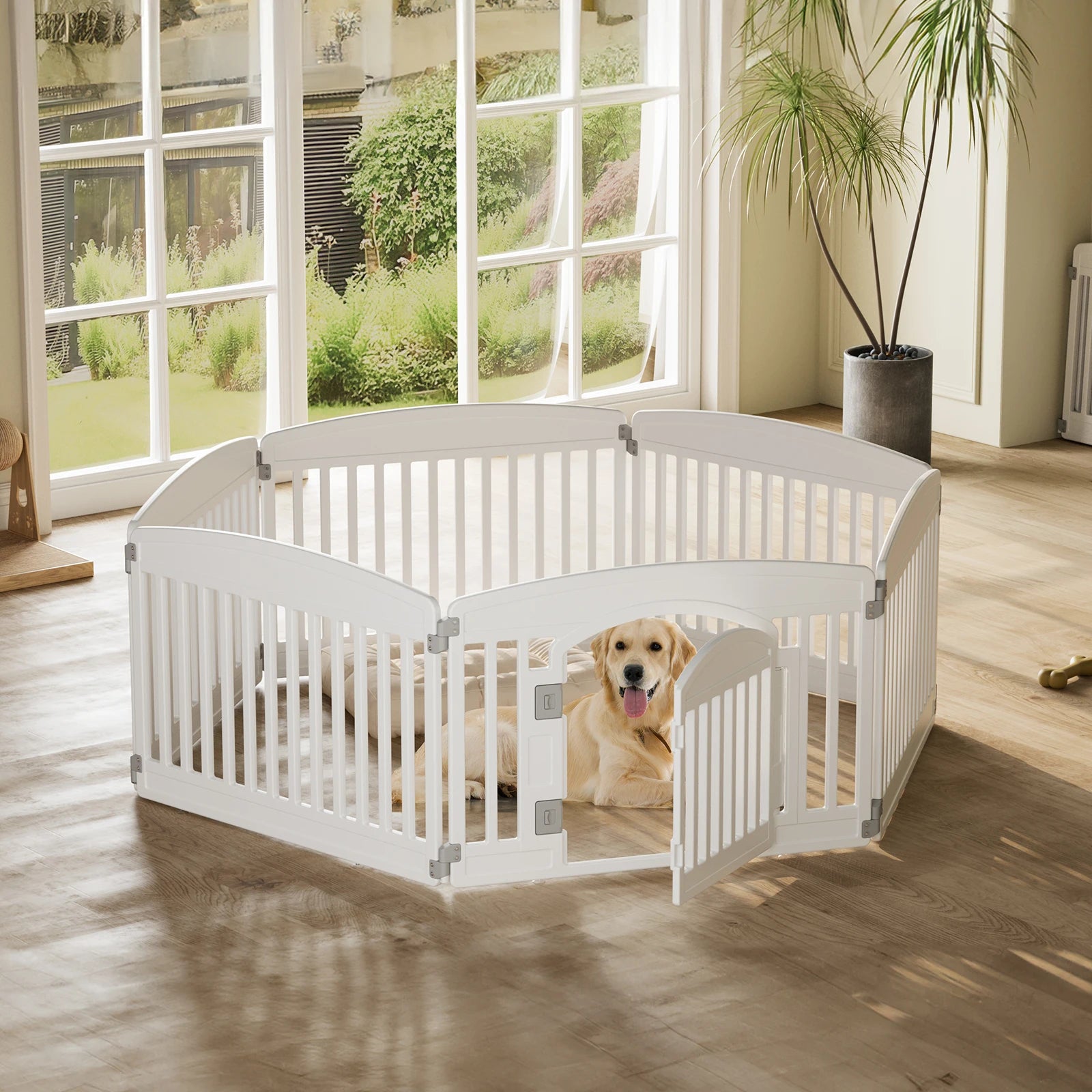 JHK Plastic Dog Playpen. 6 Panel- 24IN Expandable Pet Fence.