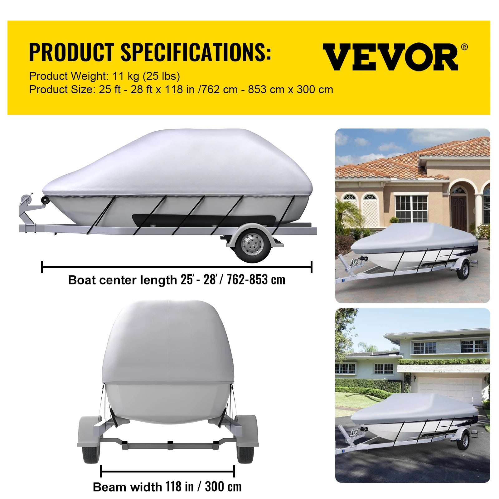 SucceBuy 14-28FT Waterproof Boat Cover. 3Layer, Storage Bag, Adjustable Straps.