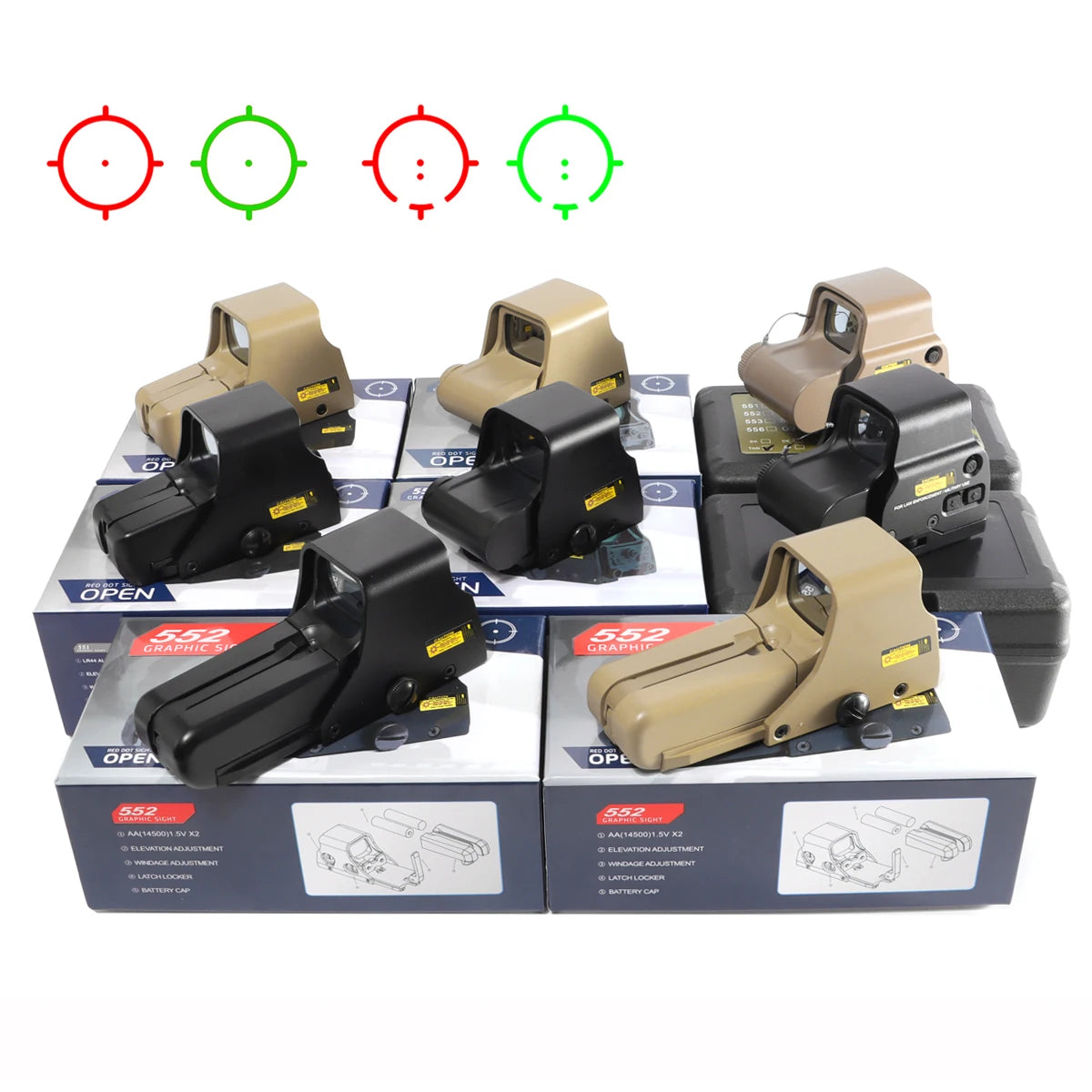 551, 552, 553, 558 Red-Green Dot Holographic Sight. Hunting Riflescope, 20mm Mount .