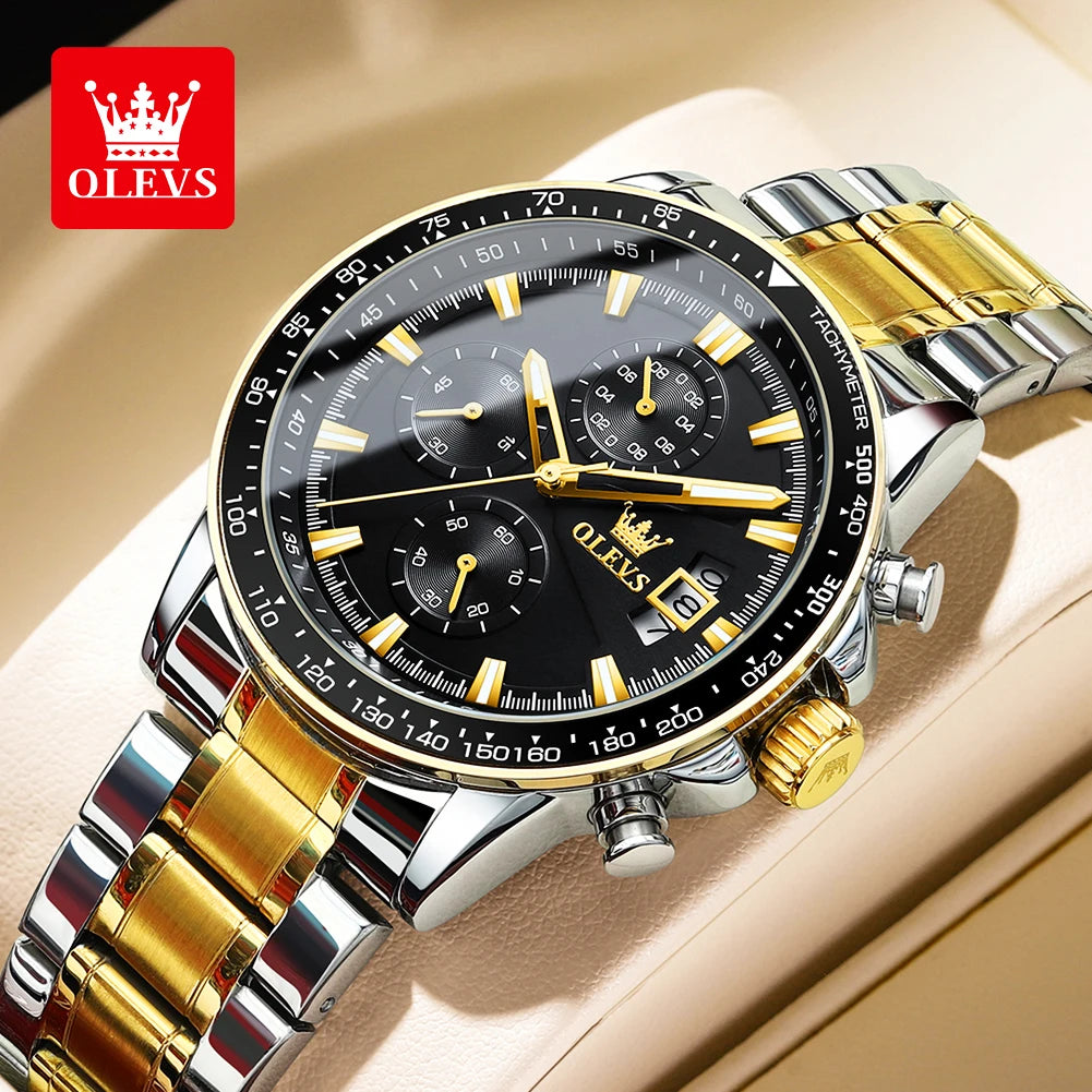 OLEVS Men's Watches, Casual Fashion, Chronograph, Waterproof, Stainless Steel, Luminous.