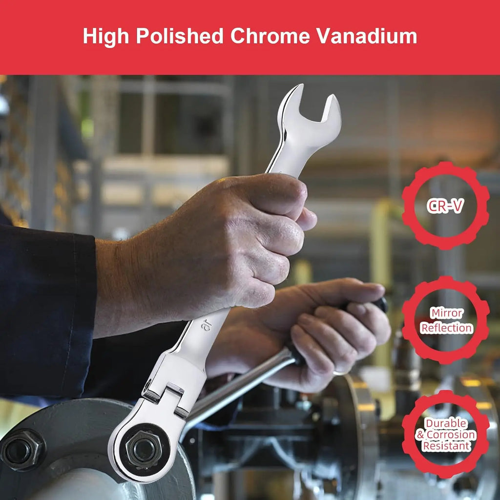 12-Piece Flex-Head Wrench Set, Ratcheting Combination Set, Metric 8-19mm, 72-Teeth,Cr-V Steel with Bag.