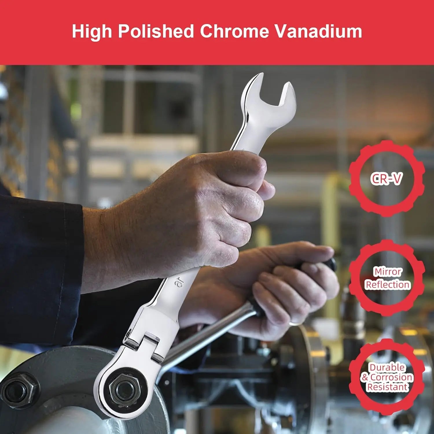 12-Piece Flex-Head Wrench Set, Ratcheting Combination Set, Metric 8-19mm, 72-Teeth,Cr-V Steel with Bag.