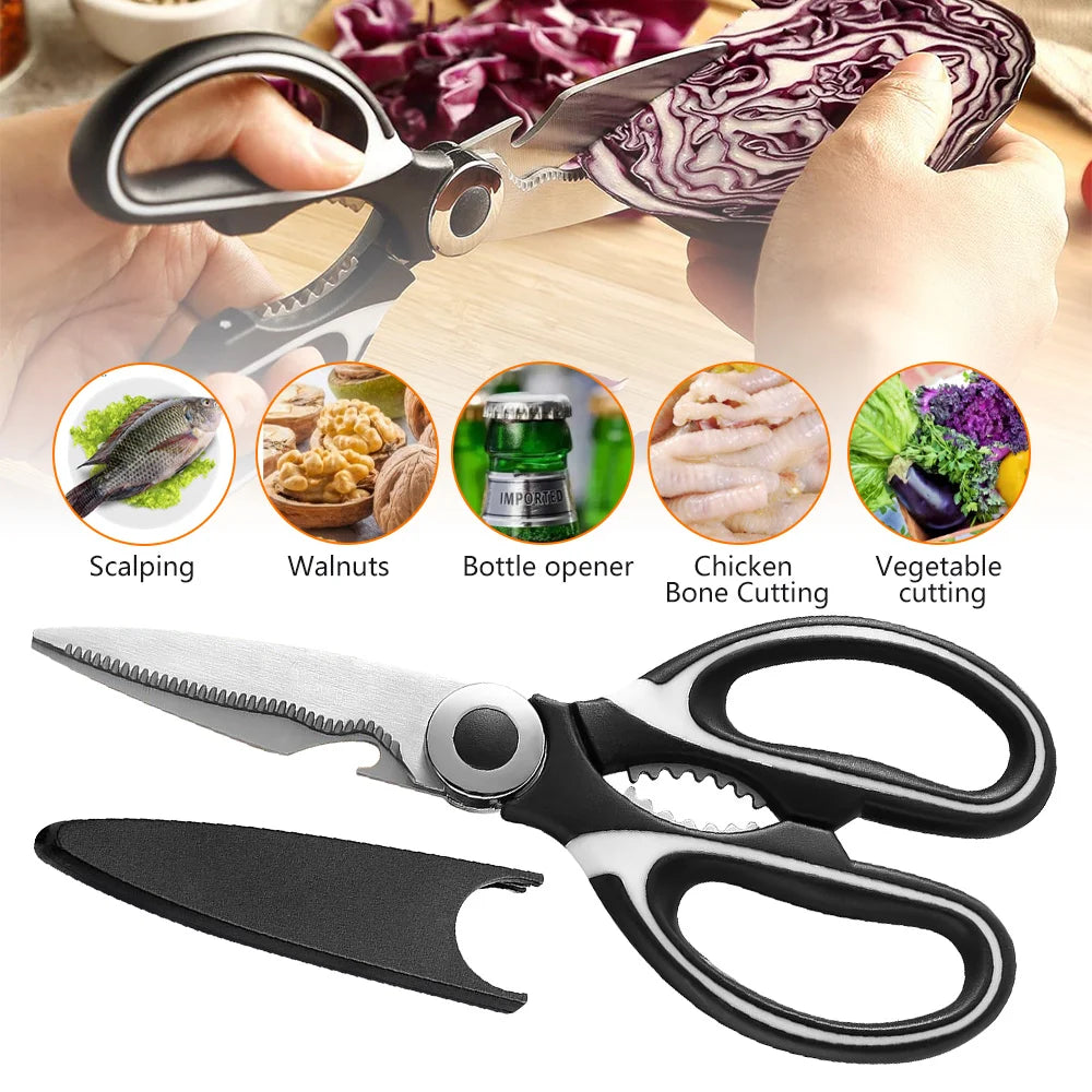 Multifunctional Kitchen Scissors. Stainless Steel, Cuts Bones, Easy Clean.