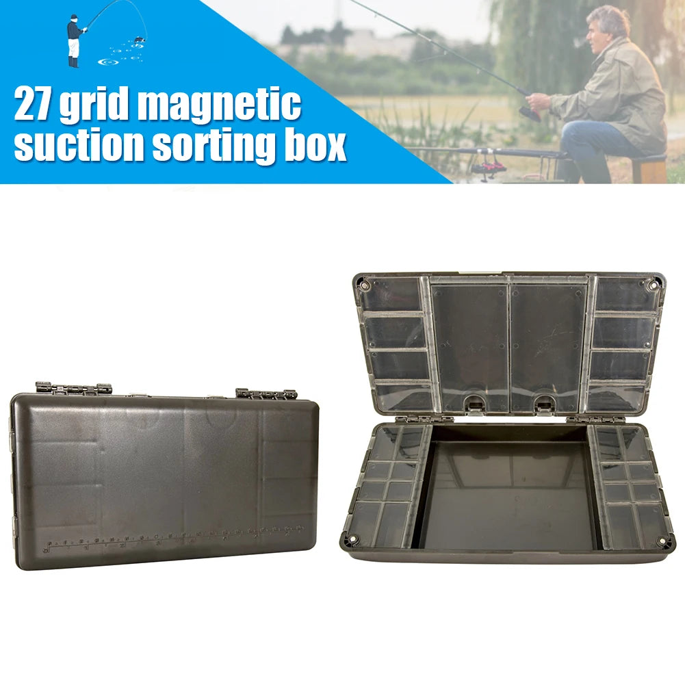 Fishing Tackle Organizer. 27 Grid Boxes, Magnetic, Multipurpose Compartments .