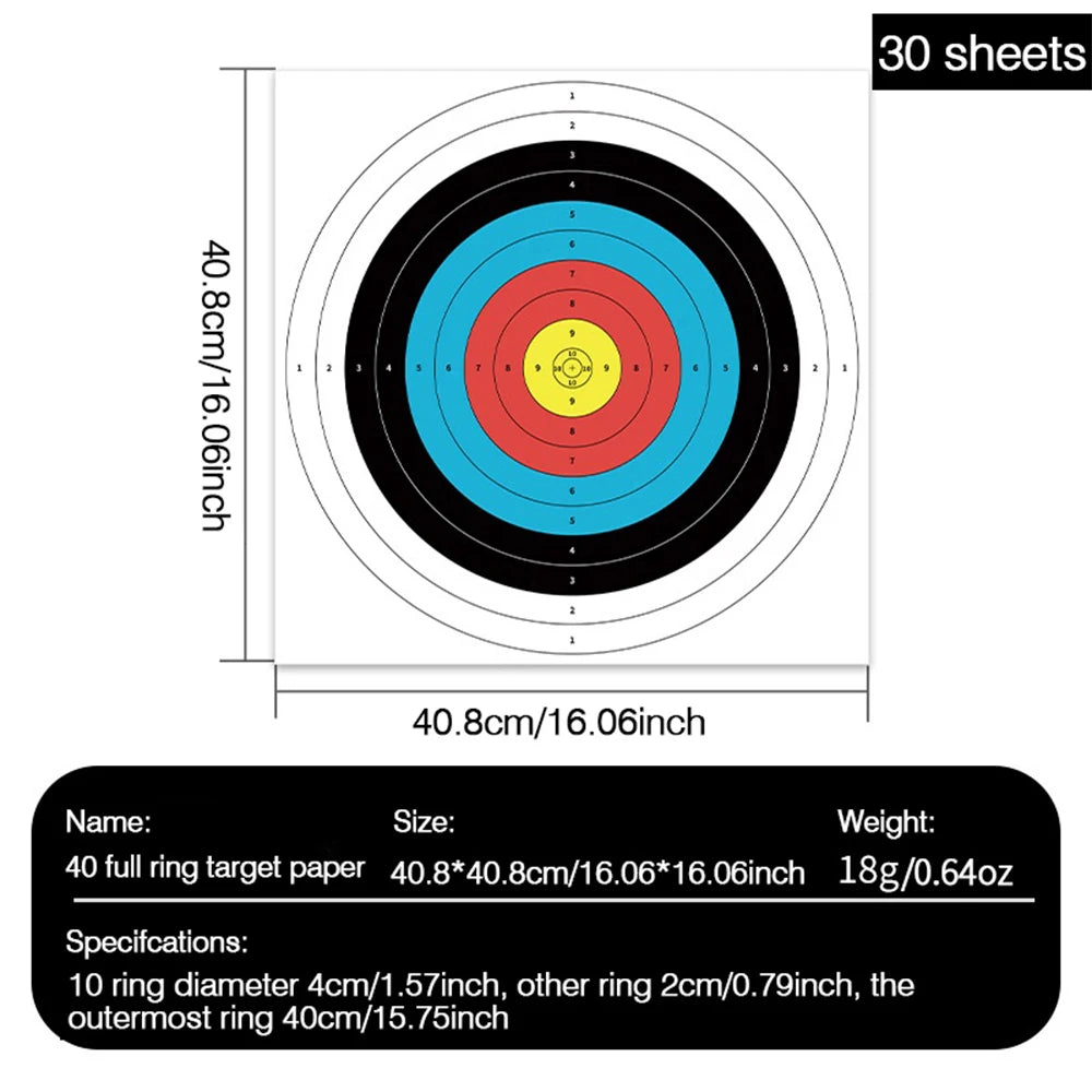30 Bow And Arrow Paper Targets. Full ring- Half Ring Targets.