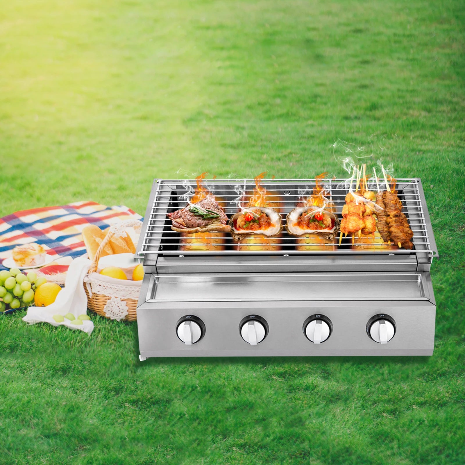 Stainless Steel ,Smokeless Barbecue Grill. 4 Burners LPG Gas.