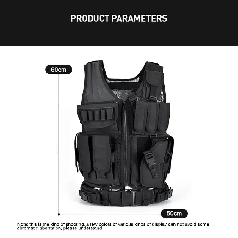 Adjustable Molle Tactical Vest, Combat Body Armor Vests, Security Guard, Airsoft Training Jacket.