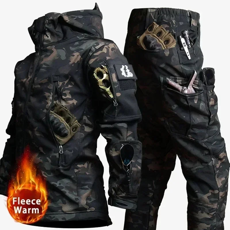 Tactical Waterproof Men's Camo Set. Soft Shell Fleece, Winter Suit, Windbreak. Multi Pocket.
