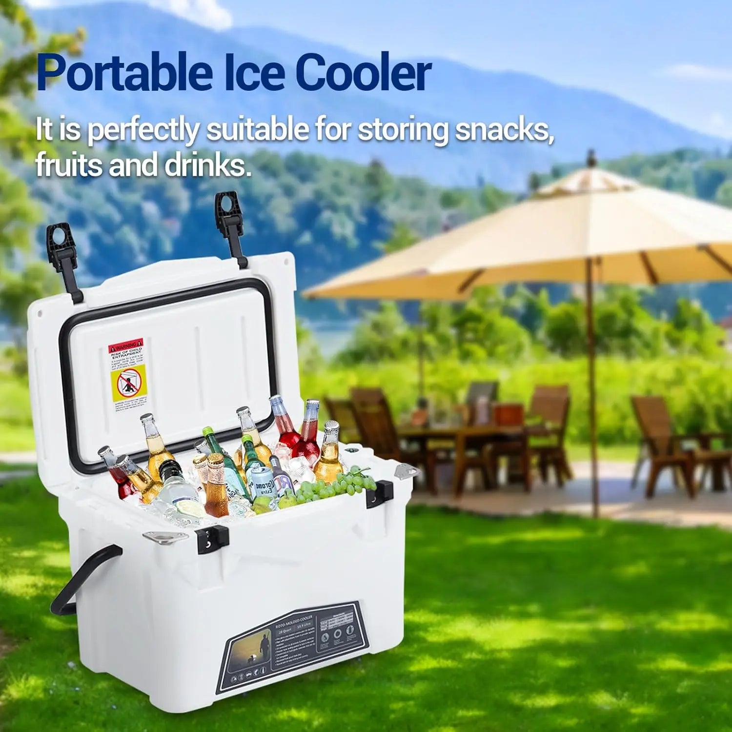 Heavy Duty Ice Chest With Cup Holder, Fish Ruler, Bottle Openers.