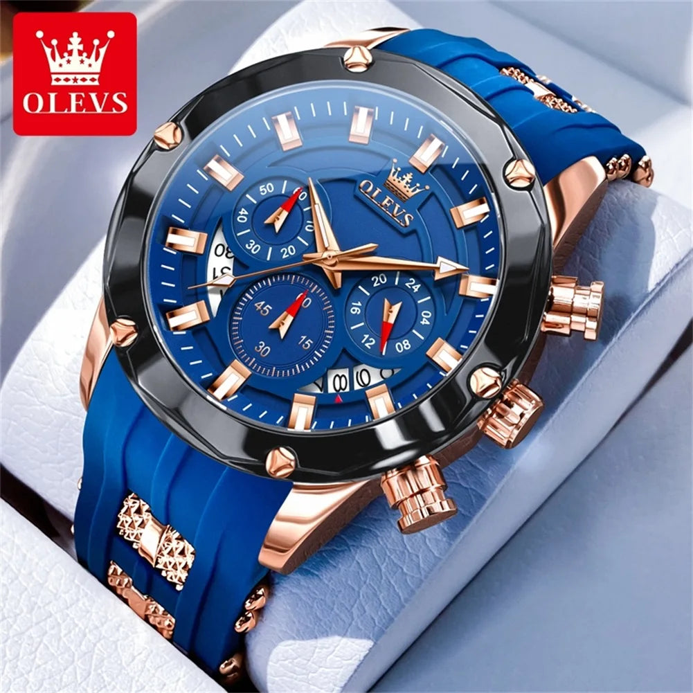 OLEVS Men's Watches. 45mm Large Dial Quartz - Waterproof - Chronograph Calendar - Luminous.