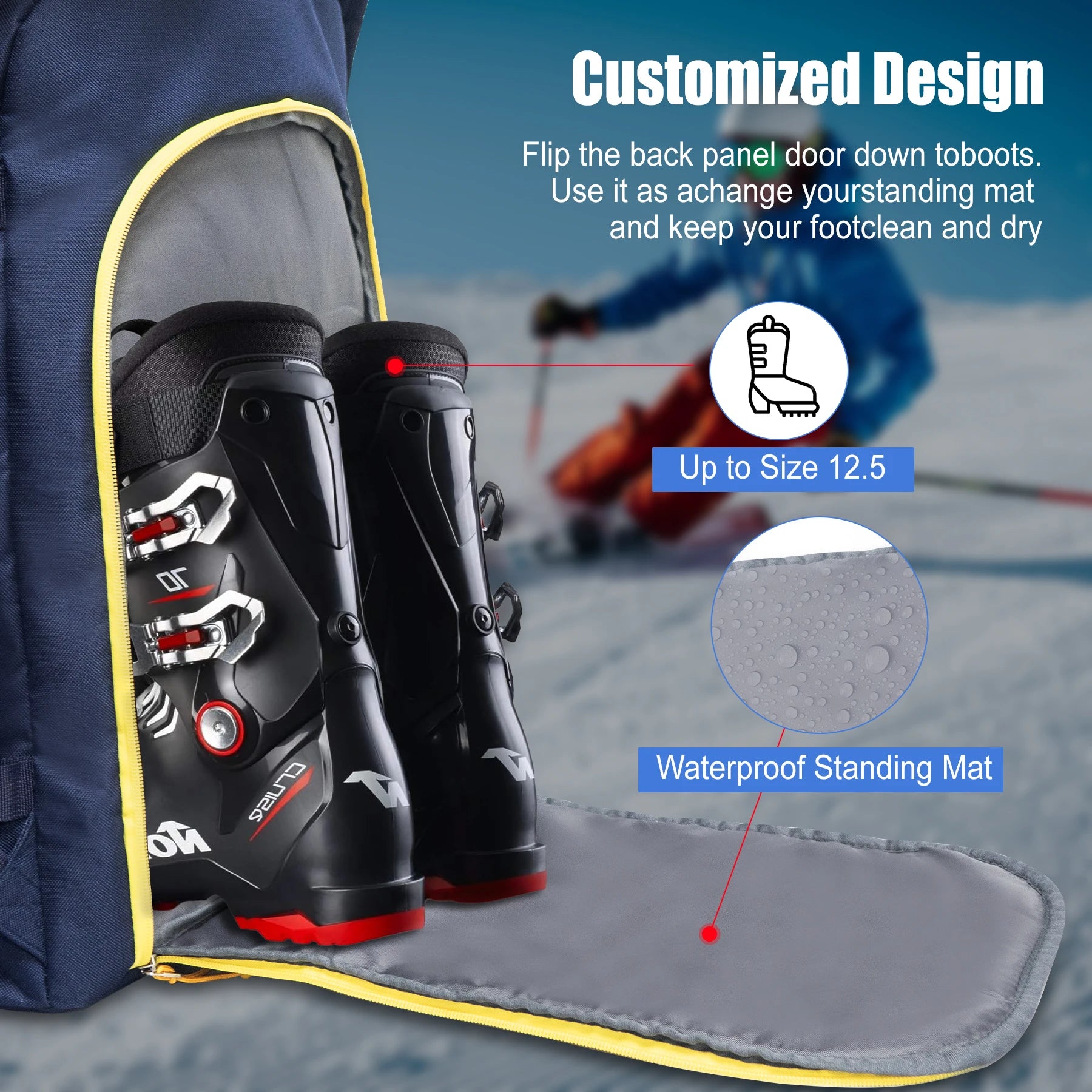 WESTTUNE 50L Ski Boot Bag. Large Capacity Travel Backpack.