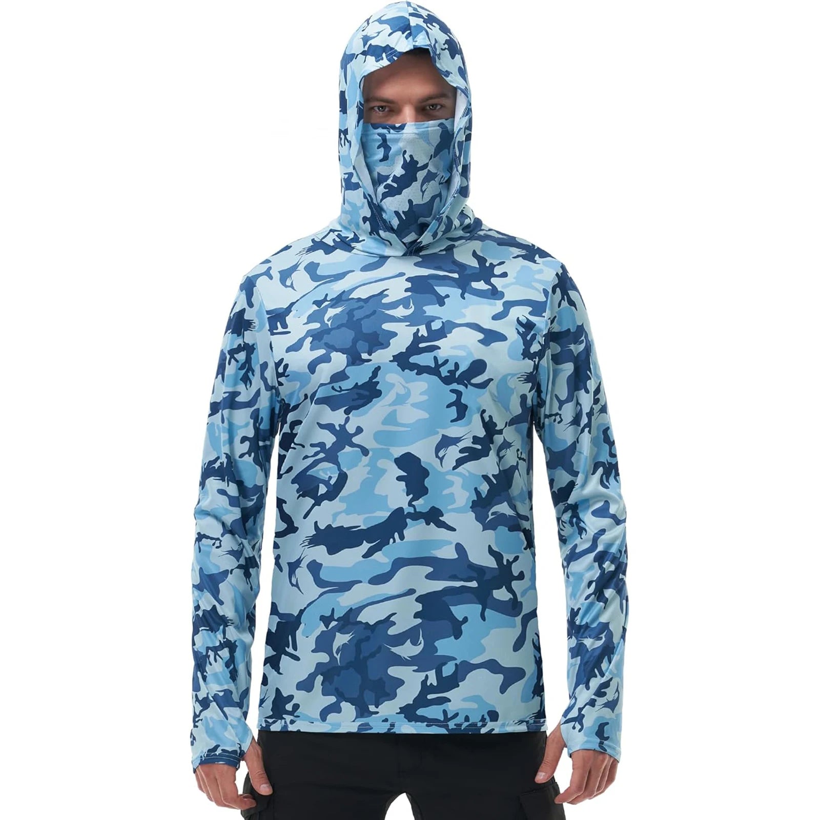 Fishing Hoodie With Built-In Face Mask For Sun Protection.