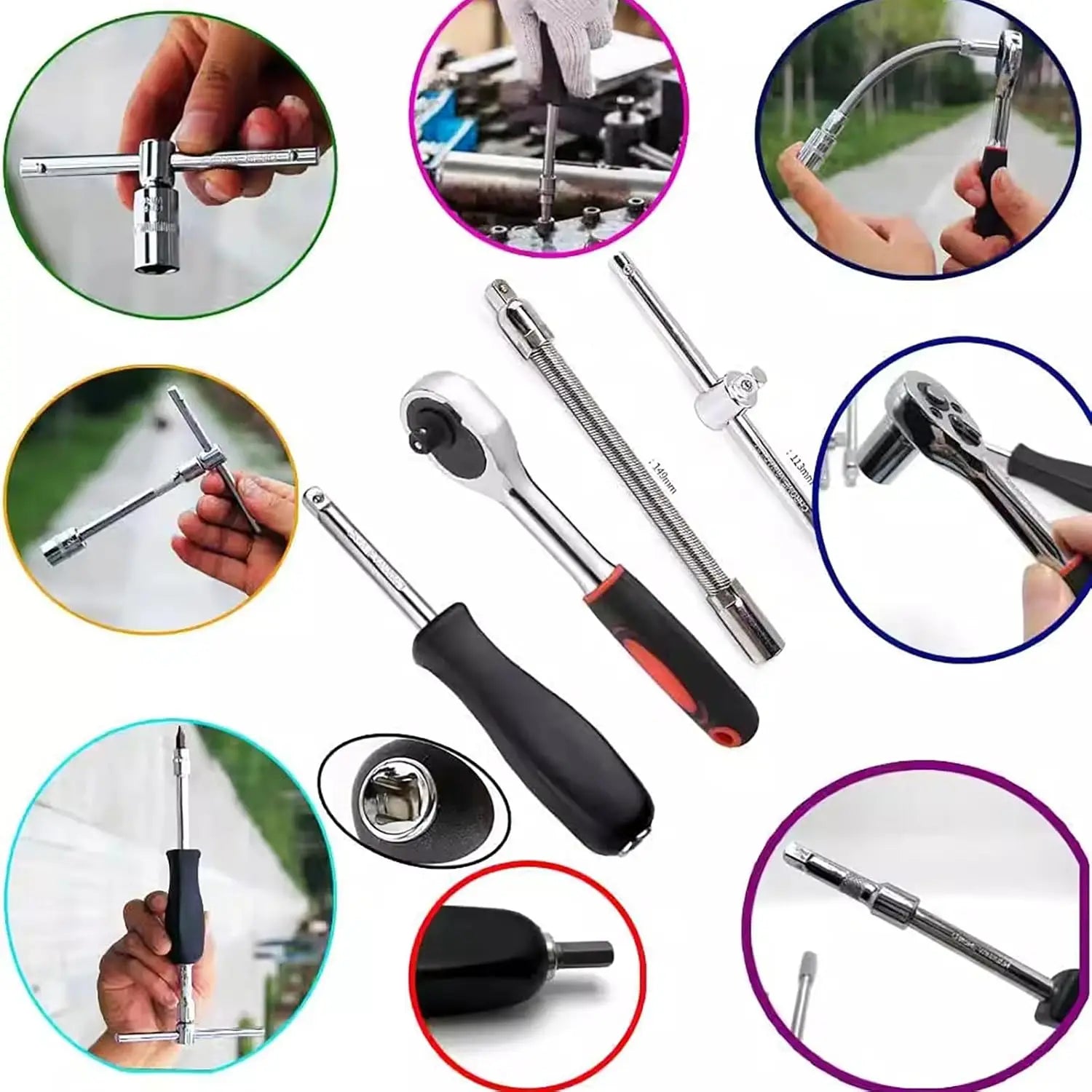 46PCS 1/4 inch Drive Socket Set,Metric, 4-14mm CR-V Sockets, Mechanic Tool Kits.