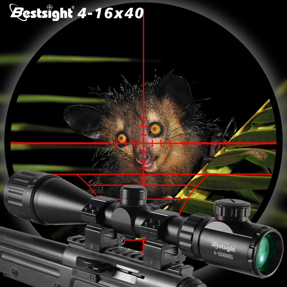 4-16X40 AOE Optics, Red & Green Dot Illuminated Rifle Scope. 20 MM Rails.