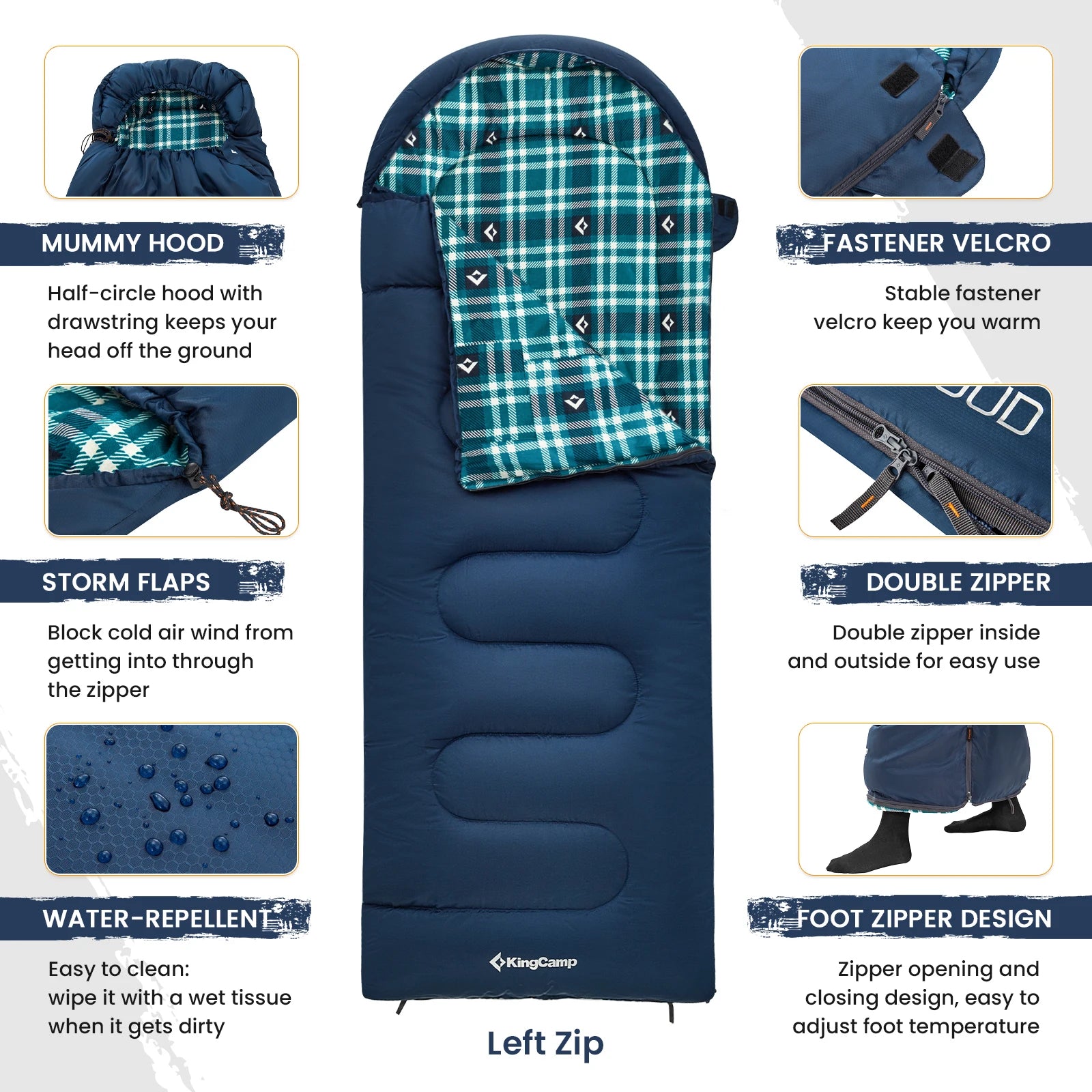 KingCamp Envelope Hooded Sleeping Bag, Cold Weather, Ultralight. Compression Sack .
