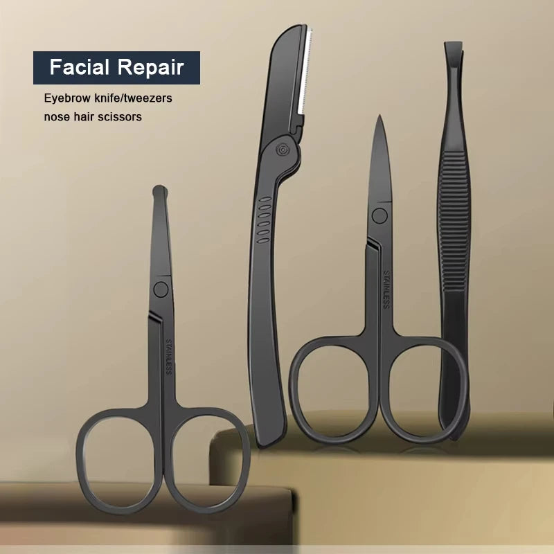 8/12/15/20/24pcs Black Nail Clipper Set. Pedicure, Knife, Stainless Steel, Nail Beauty Tool, Portable Travel Box.