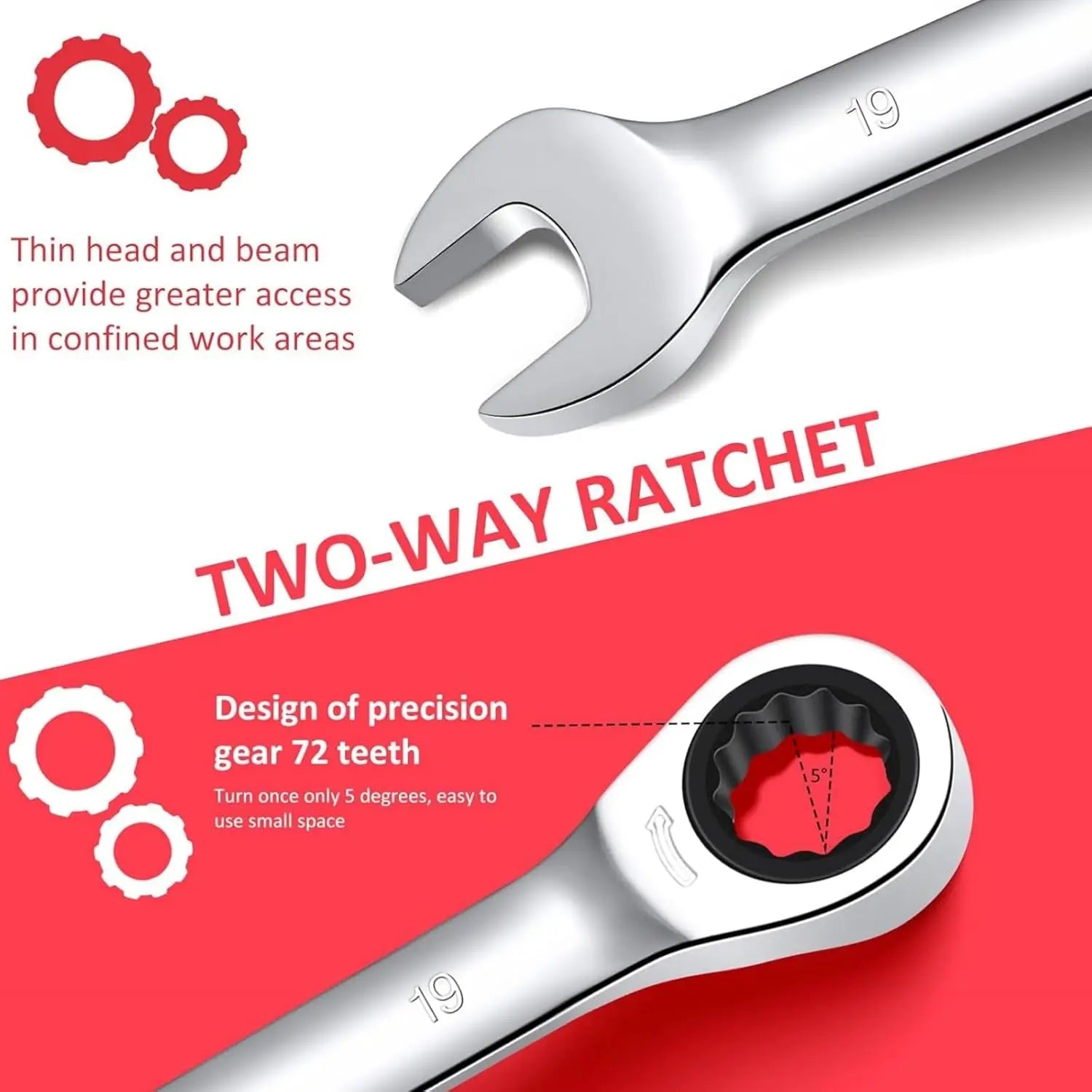 Ratcheting Wrench Set - 14pcs, Metric, Fixed Head, 6-19mm, Cr-V Steel Ratchets with Storage Bag.