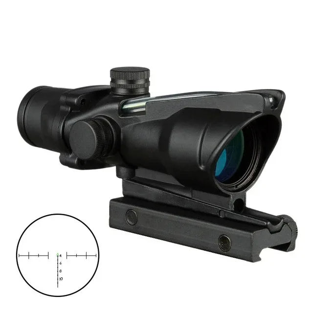 4X32 Hunting Rifle scope. Real Fiber Optics, Green, Red Dot Illuminated, Etched Optical Sight.