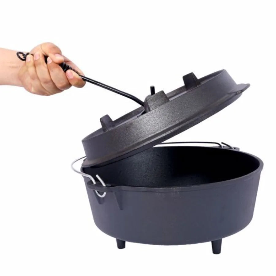 Pre Seasoned Cast Iron Dutch Oven With  Lid. Deep Pot For Fireplace.