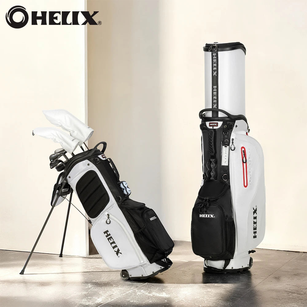 HELIX Golf Stand Bag with Retractable Top Cover and Wheels Easy for Travel and Daily Use. 6 Way Divider.