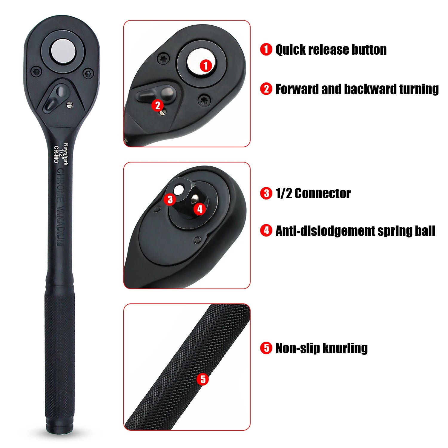 22PCS. Socket Wrench Set,1/2-Inch Impact Socket Set, 6 Point, Metric Size(10-32mm),Quick Release Ratchet.