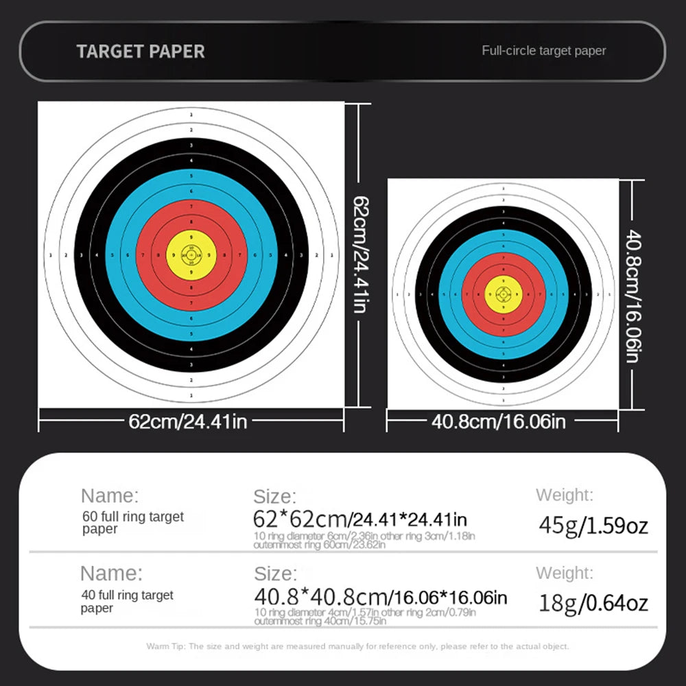 30 Bow And Arrow Paper Targets. Full ring- Half Ring Targets.
