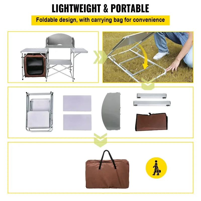 Bentism Camping Kitchen Station. Aluminum, Folding, Windshield, Storage Organizer.