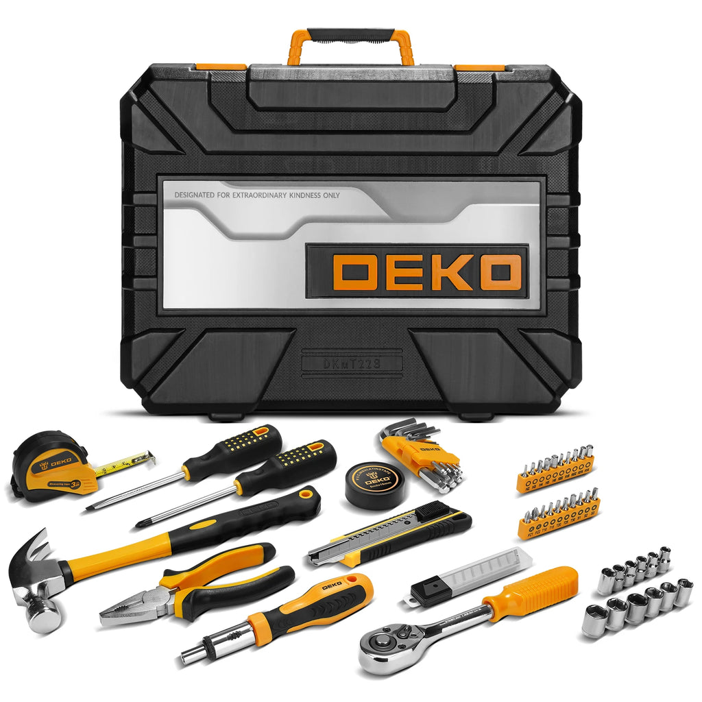 DEKO 228Pcs Socket Wrench Auto Repair Tool Combination Package. Plastic Toolbox Storage Case Included.