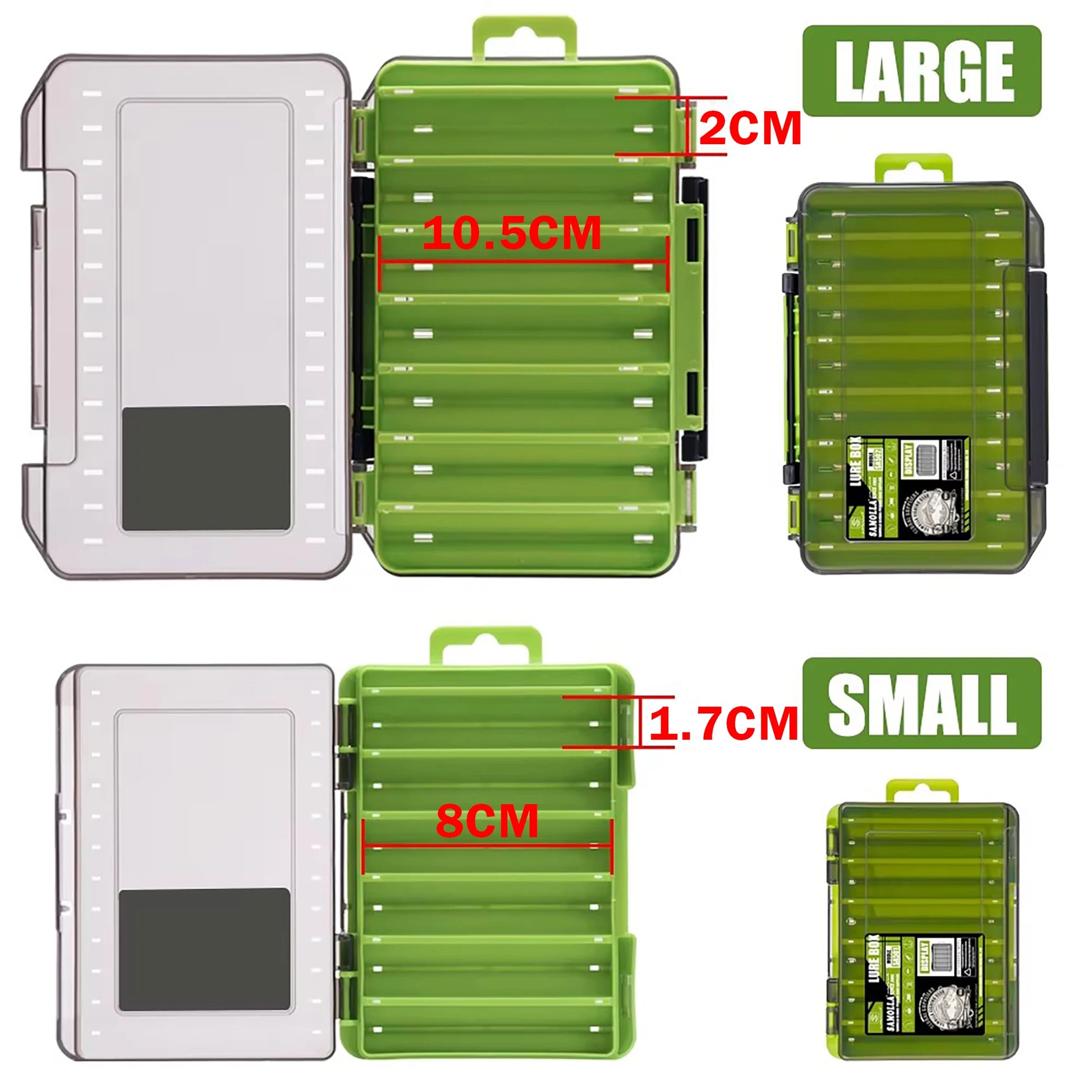 Fishing Tackle Box. 14 Compartments. Lure Storage Case, Double Sided Fishing Tool Organizer Boxes.