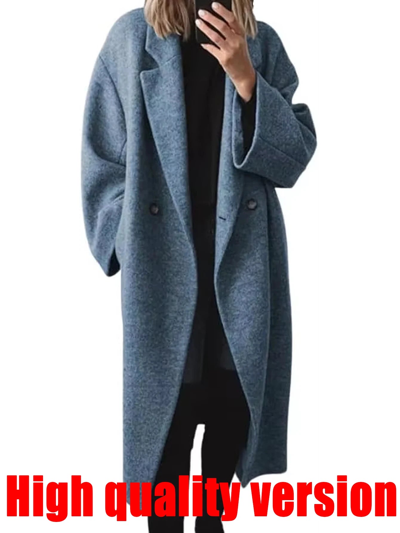 Women's Winter Double Breasted Faux Wool Coat. Notch Lapel.